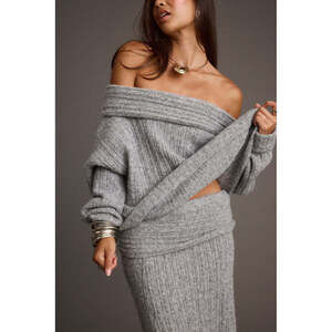12th Tribe Pamela Heather Grey Off The Shoulder Sweater Size LL